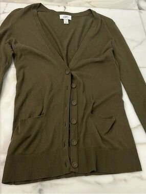 LOFT Olive Green Button-Front Long Sleeve Cardigan
